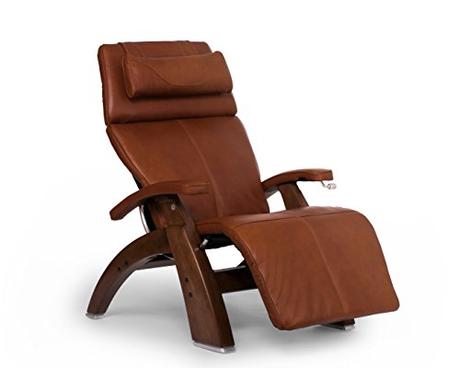 Human Touch Perfect Chair 'PC-420' Premium Full Grain Leather Hand-Crafted Zero-Gravity Walnut Manual Recliner, Cognac