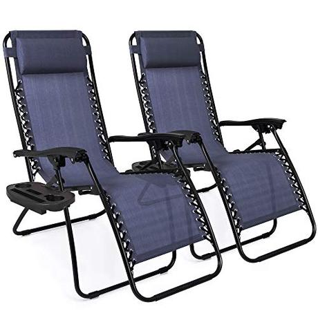 Best Choice Products Set of 2 Adjustable Zero Gravity Lounge Chair Recliners for Patio, Pool w/Cup Holders - Blue