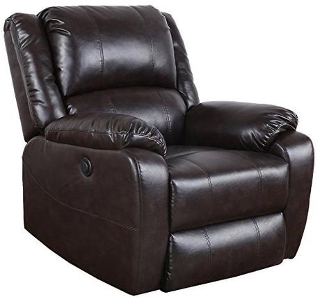 Romatlink EXP59 Madison Home Plush Bonded Leather Power Electric Reclining Living Room Chair, Brown/Grey