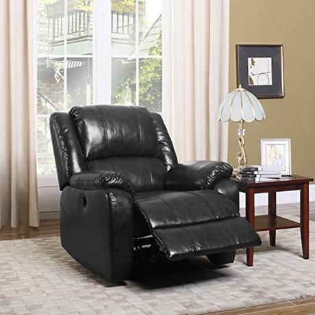 Divano Roma Furniture Plush Bonded Leather Power Electric Recliner Living Room Chair (Black)