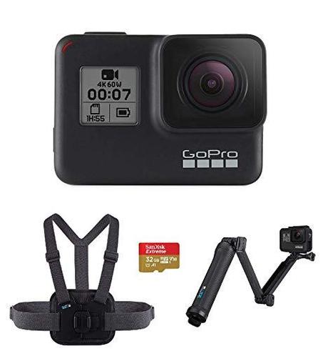 GoPro Hero7 CHDHX-701-RW 3-Way Grip and Chesty Camera (Black) with 32GB Memory Card