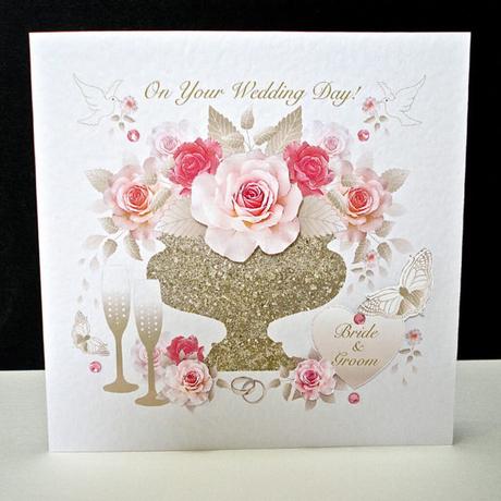 Pink Rose Display Wedding Card