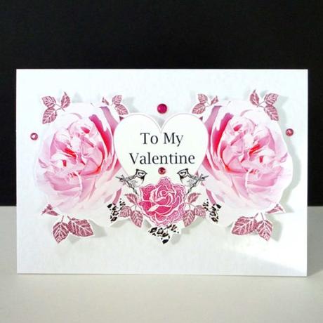 Valentine Two Pink Rose Heart Handmade Card.