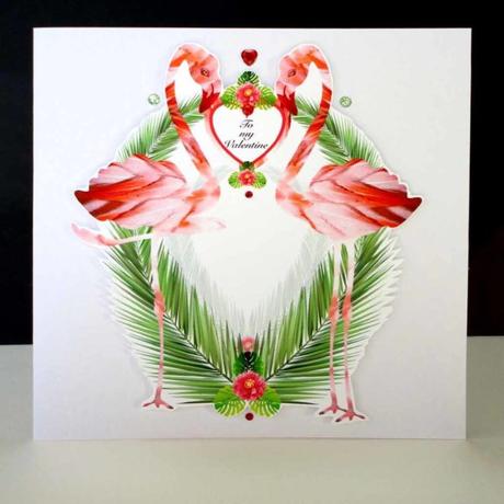Valentine Tropical Flamingo and Palm Handmade Card