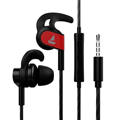 Boat Bassheads 242 Wired Sports Earphones with HD Sound, 10 mm Dynamic Drivers, IPX 4 Sweat and Water Resistance, Superior Coated Cable & in-Line Mic (Active Black)