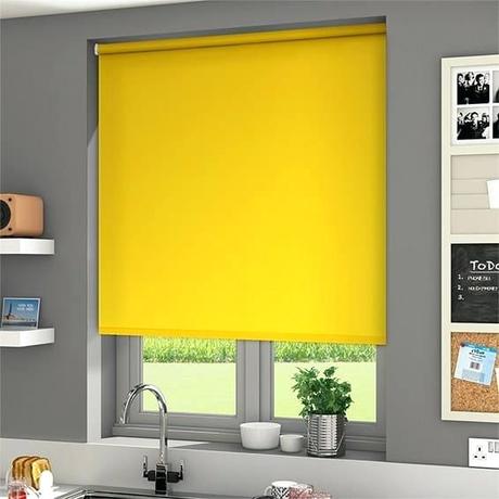 yellow window blinds and gray daffodil blackout roller blind