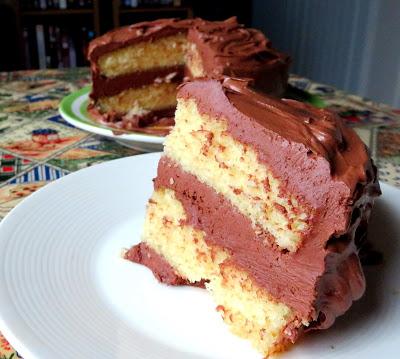 Golden Cake with Chocolate Frosting