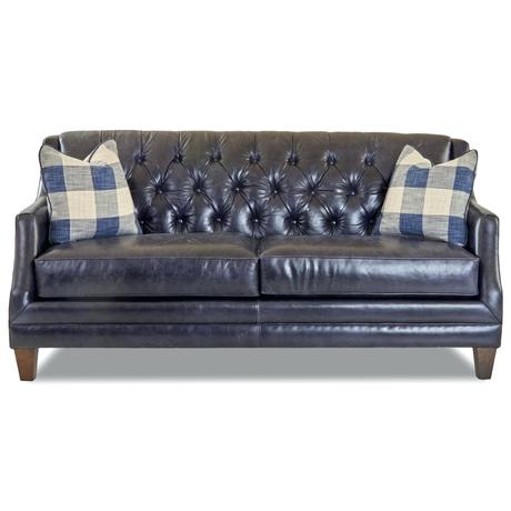 traditional tufted sofa leather with fabric toss