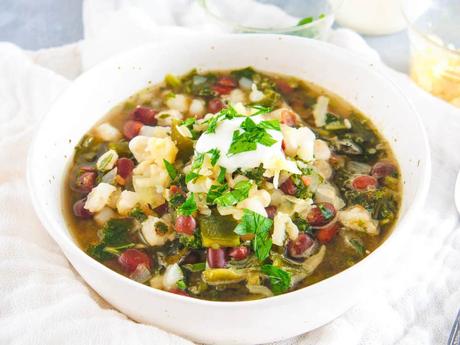 Vegetarian Black Bean Soup with Kale and Hominy