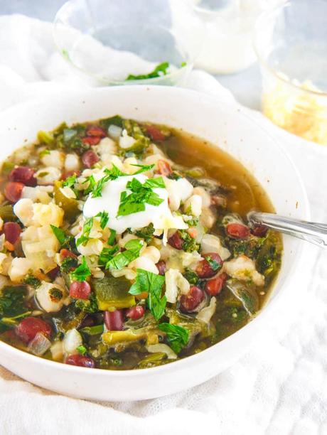 Vegetarian Black Bean Soup with Kale and Hominy