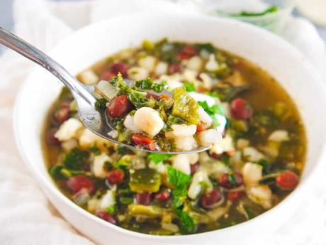 Vegetarian Black Bean Soup with Kale and Hominy