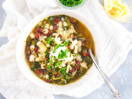 Vegetarian Black Bean Soup with Kale and Hominy