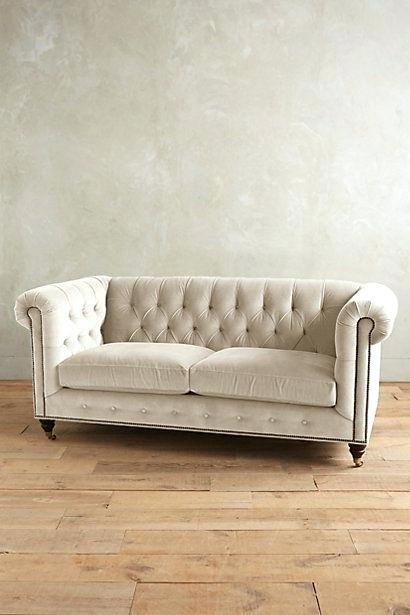 anthropologie chesterfield sofa couch blue velvet lyre hickory