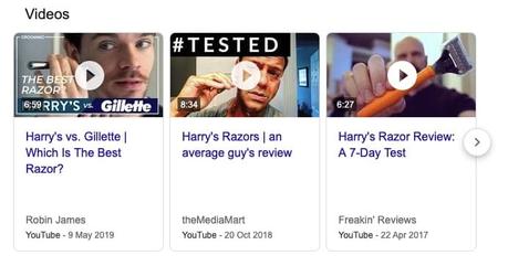 Example of Videos as Featured Snippets in Organic Search Results
