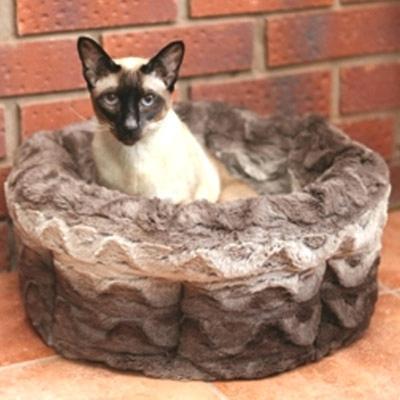 snuggle cat bed aldi winks gray cream plush round