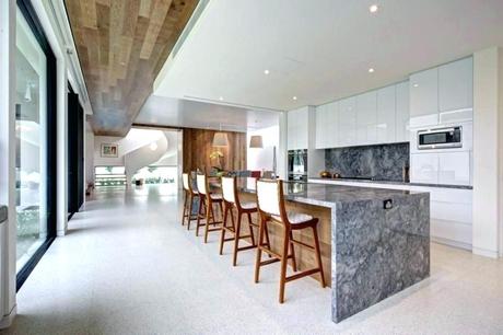 kitchen marble island waterfall table popular white top french transitional