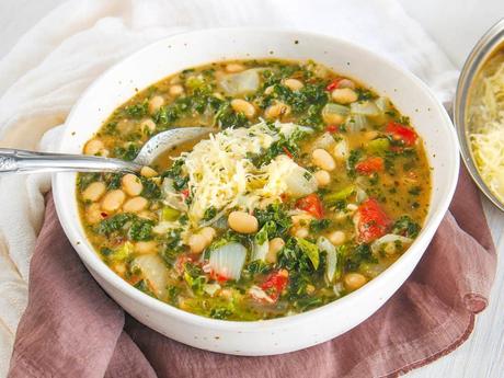 White Bean and Kale Soup with Parmesan Cheese
