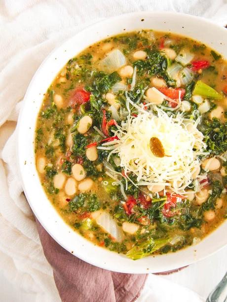 White Bean and Kale Soup with Parmesan Cheese