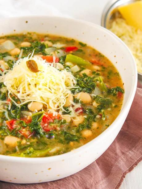 White Bean and Kale Soup with Parmesan Cheese