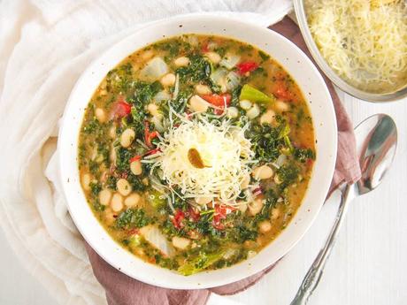 White Bean and Kale Soup with Parmesan Cheese