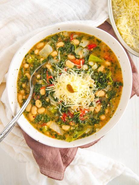 White Bean and Kale Soup with Parmesan Cheese