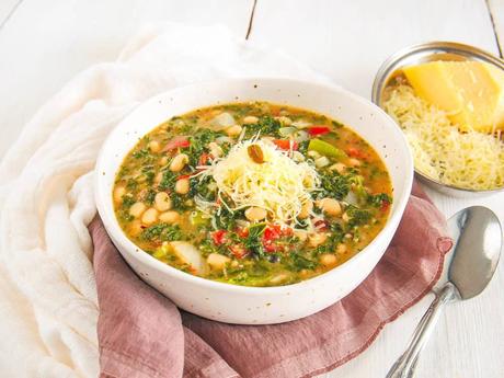 White Bean and Kale Soup with Parmesan Cheese