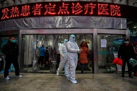 Medical staff in protective clothing at the Red Cross Hospital in Wuhan, central China, the epicenter of an outbreak of viral pneumonia.