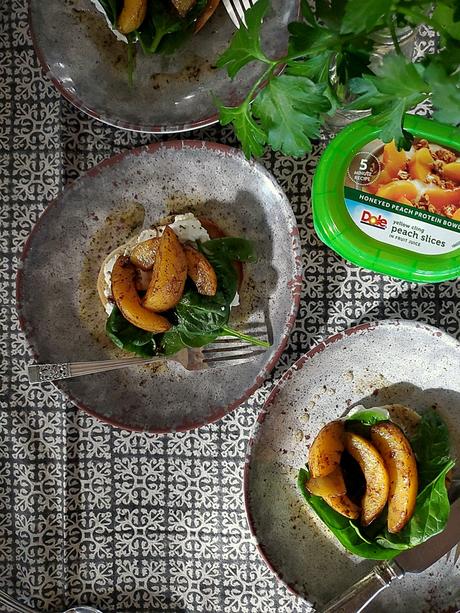 warm spiced peach spinach salad