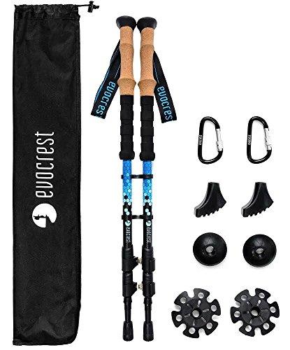 EVOCREST Carbon Fiber Trekking Poles - Collapsible, Shock Absorbent, Ultra Lightweight Hiking Walking Sticks - Quick Locks, Cork Handle - All Terrain Accessories Included