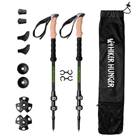 Hiker Hunger 100% Carbon Fiber Trekking Poles – Ultralight & Collapsible with Quick Flip-Lock, Cork Grips, Tungsten Tips