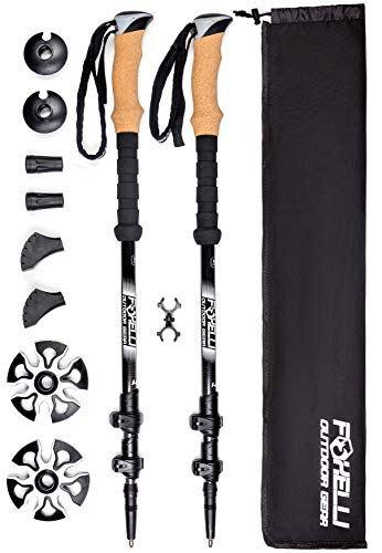 Foxelli Trekking Poles – Collapsible Lightweight Shock-Absorbent Carbon Fiber Hiking, Walking & Running Sticks with Cork Grips, Quick Locks, 4 Season/All Terrain Accessories and Carry Bag, 2 Poles