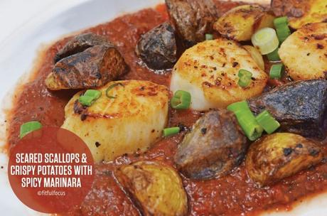 Seared Scallops and Crispy Potatoes with Spicy Marinara