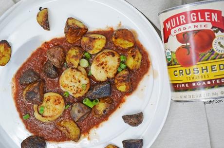 Seared Scallops and Crispy Potatoes with Spicy Marinara