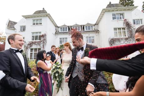 Groom getting confetti bombed at Achnagairn Estate