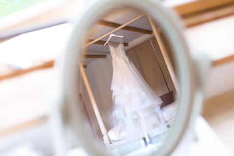 Reflection of wedding dress at Achnagairn Estate