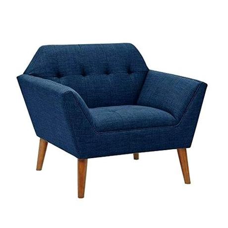 cushy club chair pottery barn mid century modern upholstery button tufted accent with dowel wood legs blue