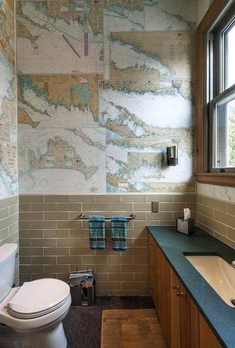 beach style wallpaper house ocean bathroom with sconces single