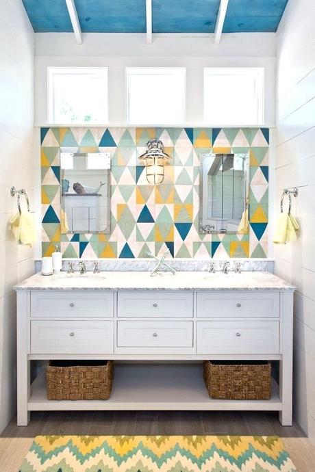 beach style wallpaper palm nautical bathroom with colorful