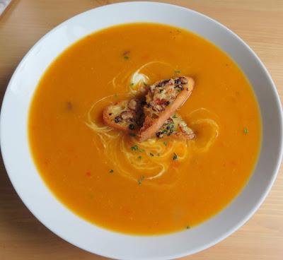 Spiced Butternut Squash Soup with Honey & Cheddar Croutons