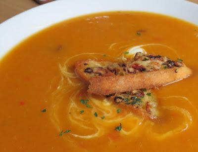 Spiced Butternut Squash Soup with Honey & Cheddar Croutons