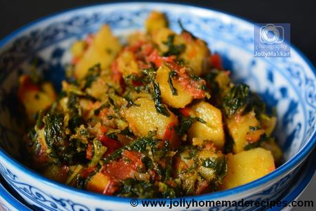 Indian stir fry with Fenugreek Leaves, Potato and Tomato