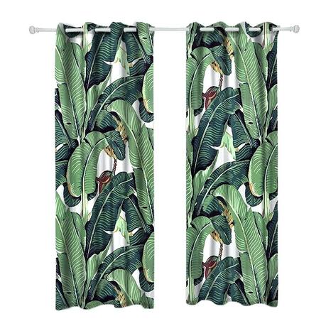 tropical window coverings bathroom curtains green palm tree leaf floral opaque