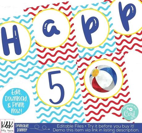 swimming party decorations pool decoration ideas banner beach ball summer birthday printable editable download