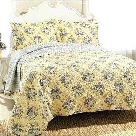 light gray bedspread quilt 3 piece yellow set blue roses stripe patterns