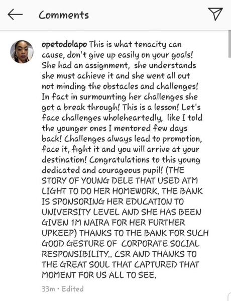 FCMB Gifts Little Girl N1million, Awards Her Scholarship For Using ATM Light To Write Her Assignment