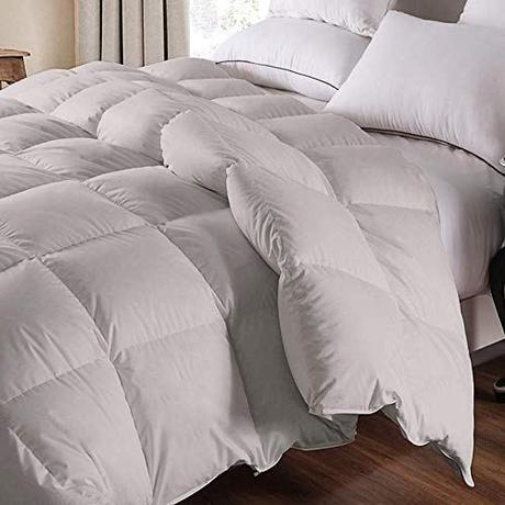 WhatsBedding 100% Cotton Down Comforter Goose Duck Down and Feather Filling Comforter. All Season Duvet Grey Insert or Stand-Alone Down Comforter (Light Gray Comforter Twin)