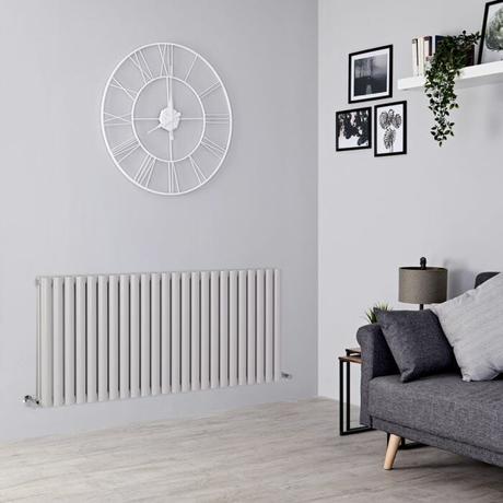 light gray radiator on a gray wall