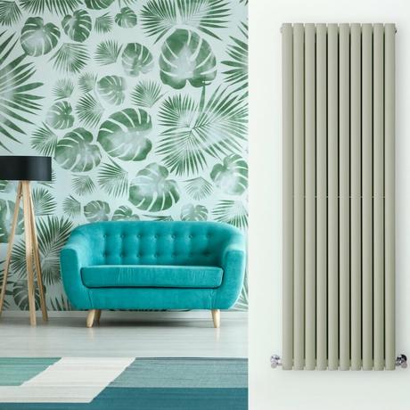 green radiator in a green living room