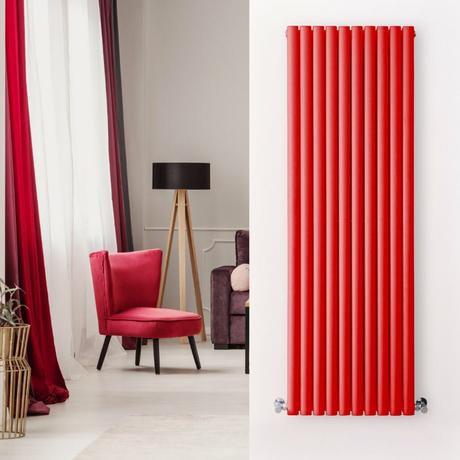 red vertical radiator next to a red chair