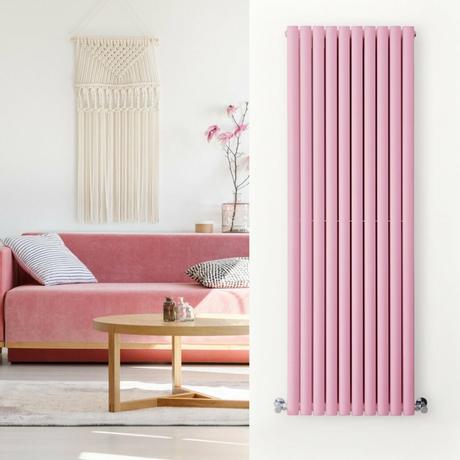 Pink radiator in a pink living room